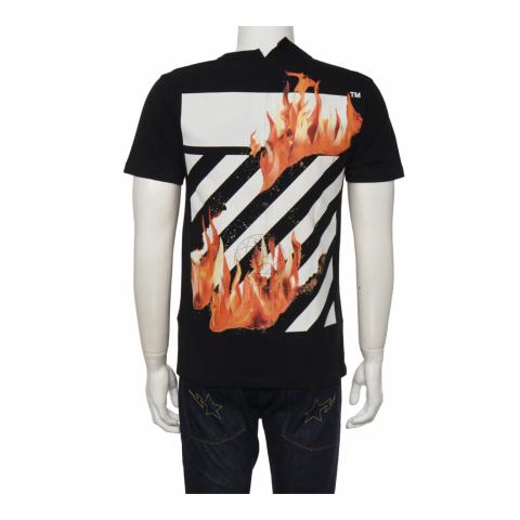 Sell Off-White Diagonal Fire Spliced T-Shirt - Black | HuntStreet.com